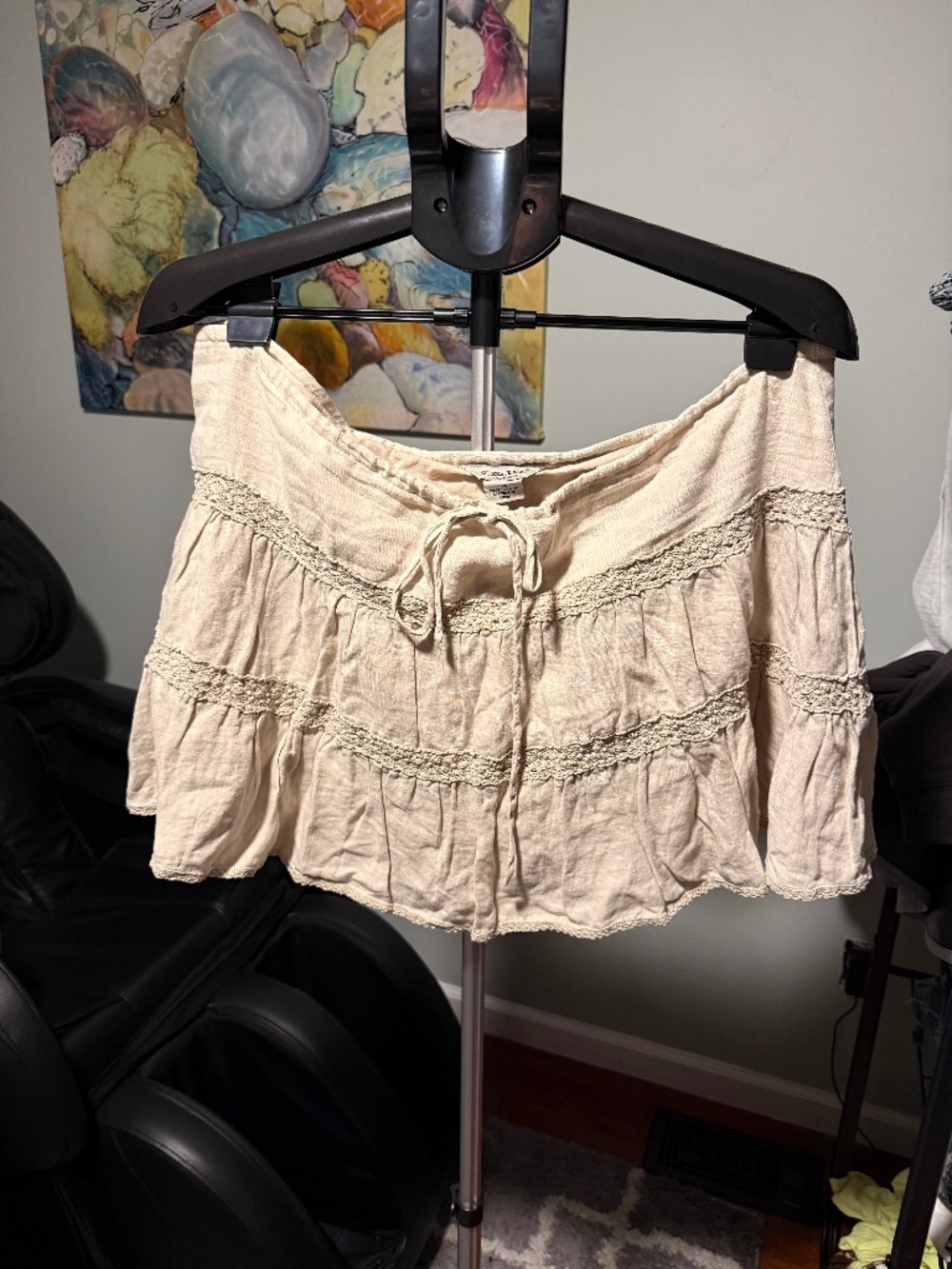 Vintage y2k guess jeans micro mini skirt crochet cream lowrise large adjustable